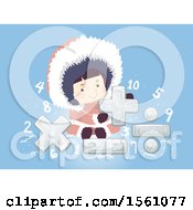 Poster, Art Print Of Girl Eskimo With Ice Math Symbols And Nubmers On Blue