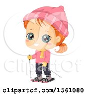 Clipart Of A Happy Red Haired Girl Snow Walking Royalty Free Vector Illustration by BNP Design Studio