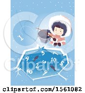 Poster, Art Print Of Happy Ice Age Girl By An Ice Pond With Fish And Numbers