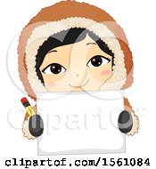 Poster, Art Print Of Happy Eskimo Girl Holding A Pencil And Blank Piece Of Paper