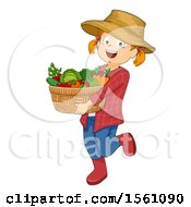 Poster, Art Print Of Red Haired Farmer Girl Carrying A Basket Of Produce
