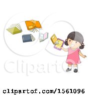 Poster, Art Print Of Girl With Books Flying From A Tablet