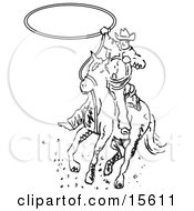 Cowboy Riding A Horse And Whirling A Lasso Clipart Illustration