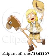 Poster, Art Print Of Blond White Girl Playing With A Stick Pony