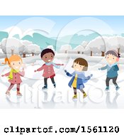 Poster, Art Print Of Group Of Children Ice Skating