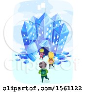 Group Of School Children Entering An Ice Crystal Building