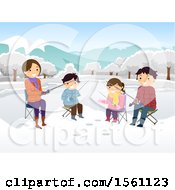Poster, Art Print Of Happy Family Ice Fishing