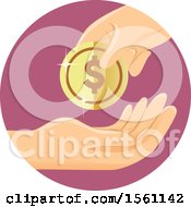 Clipart Of A Hand With A Dollar Coin Royalty Free Vector Illustration