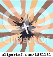 Clipart Of A Circle Of Hands Touching The Bible Royalty Free Vector Illustration
