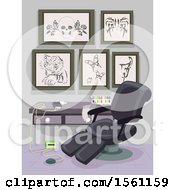 Poster, Art Print Of Tattoo Shop Interior With Art On The Wall And A Chair