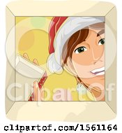 Poster, Art Print Of Happy Man Wearing A Santa Hat And Looking Into A Christmas Gift Box