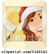 Poster, Art Print Of Happy Woman Wearing A Santa Hat And Looking Into A Christmas Gift Box