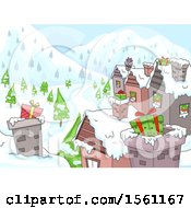 Poster, Art Print Of Christmas Village With Gifts On The Roof Tops