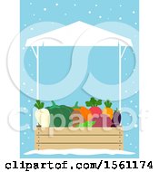Poster, Art Print Of Winter Farmers Market Vendor Stall With Produce Over Blue With Snow