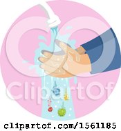 Clipart Of Kid Hands Washing Hands Under Faucet With Germs Falling Down Royalty Free Vector Illustration by BNP Design Studio