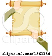 Clipart Of Hands Opening An Old Blank Paper Scroll Royalty Free Vector Illustration