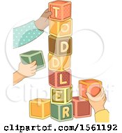 Poster, Art Print Of Hands Stacking Up A Cube Tower Forming A Toddler Word