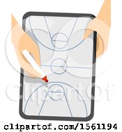 Clipart Of A Coach Hands Holding A Basketball Game Plan Board And A Pen Royalty Free Vector Illustration