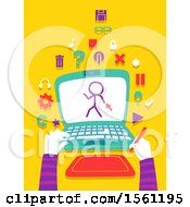 Poster, Art Print Of Hands Holding A Graphic Pen With A Laptop And Creating An Animated Movie