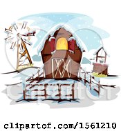 Poster, Art Print Of Winter Barn Well And Windmill