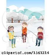 Poster, Art Print Of Group Of Teenagers Ice Fishing