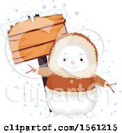 Poster, Art Print Of Bundled Eskimo Snowman With A Blank Wood Sign