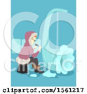 Poster, Art Print Of Sculptor Creating An Ice Wind Instrument On Blue