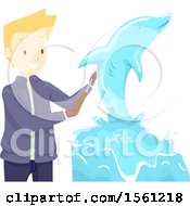 Blond Male Sculptor Creating A Dolphin