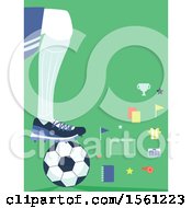Clipart Of A Soccer Player Resting A Foot On A Ball With Icons Royalty Free Vector Illustration