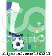 Poster, Art Print Of Soccer Player Resting A Foot On A Ball With Icons