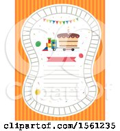 Poster, Art Print Of Train Carrying A Cake With A Lighted Candle Pennant Flags Railroad And Space For Text