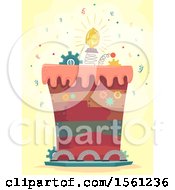 Clipart Of A Junkyard Themed Cake With Bulb And Cogs With Confetti Royalty Free Vector Illustration by BNP Design Studio