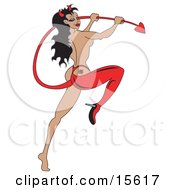Attractive Woman Holding The Tail To Her Devil Lingere And Sporting A Rose Tattoo On Her Butt Cheek Clipart Illustration by Andy Nortnik