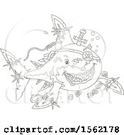 Clipart Of A Lineart Pirate Shark With Blade Extensions Royalty Free Vector Illustration