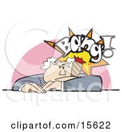 Frustrated Man After Lighting His Cigarette With A Gag Explosion Inside Clipart Illustration