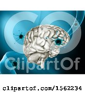 Clipart Of A 3d Human Brain And Viruses Over A Wave Royalty Free Illustration