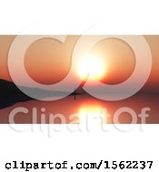 Poster, Art Print Of 3d Silhouetted Lone Man At The Edge Of An Island Against An Ocean Sunset