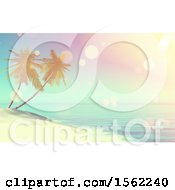 Poster, Art Print Of 3d Tropical Island Beach With Double Palm Trees