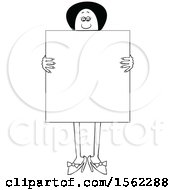 Clipart Of A Lineart Black Woman Holding A Blank Sign In Front Of Her Body Royalty Free Vector Illustration