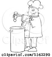 Poster, Art Print Of Lineart Black Male Chef Seasoning Soup With A Salt Shaker