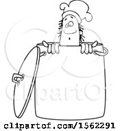 Poster, Art Print Of Lineart Black Male Chef Peeking Out From Inside A Stock Pot