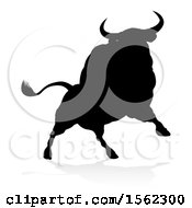 Clipart Of A Silhouetted Black Bull With A Shadow On A White Background Royalty Free Vector Illustration