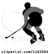 Clipart Of A Silhouetted Hockey Player With A Reflection Or Shadow Royalty Free Vector Illustration