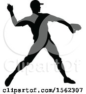 Poster, Art Print Of Black Silhouetted Baseball Player Pitching