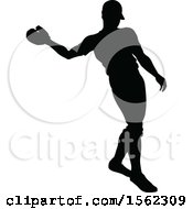 Clipart Of A Black Silhouetted Baseball Player Royalty Free Vector Illustration
