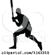 Clipart Of A Black Silhouetted Baseball Player Batting Royalty Free Vector Illustration