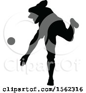 Poster, Art Print Of Black Silhouetted Baseball Player Pitching
