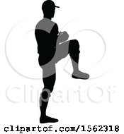 Clipart Of A Black Silhouetted Baseball Player Pitching Royalty Free Vector Illustration