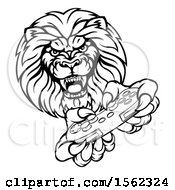 Poster, Art Print Of Black And White Male Lion Holding A Video Game Controller