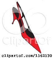 Clipart Of A Red Kitten Heeled Pointy Toe Shoe Royalty Free Vector Illustration by Dennis Holmes Designs